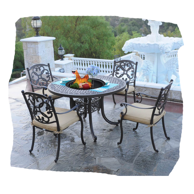 cast aluminum dining height fire pit table for outdoor use